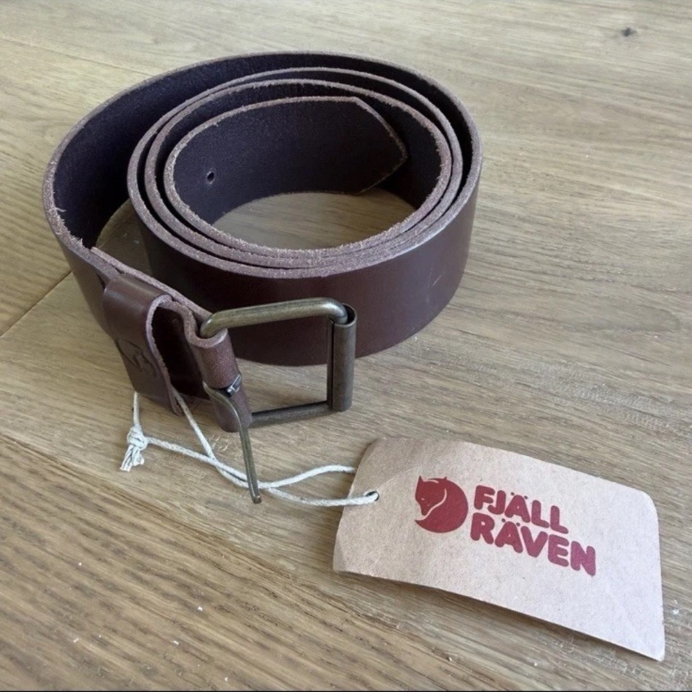 Fjällräven Singi Leather Belt Brown 4cm Brass Buckle Size 110 / 44 New With Tag